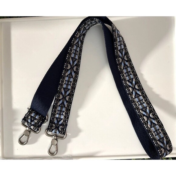 Adjustable Bag Strap - Blue Black Geometric Woven Guitar Style Crossbody - Picture 1 of 4